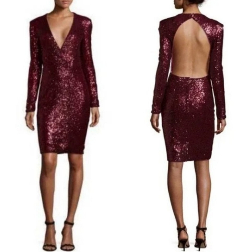 Fame and Partners Dark Red Sequin Backless Dress US 4 NWT